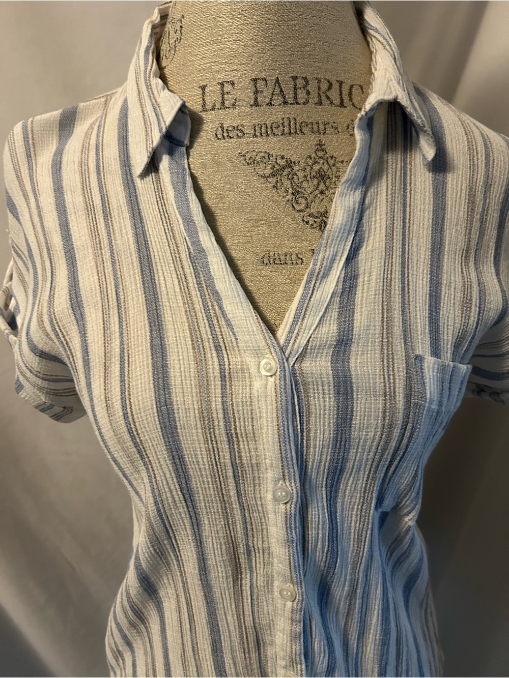 Striped Button-Front Women’s Top - Blue & White